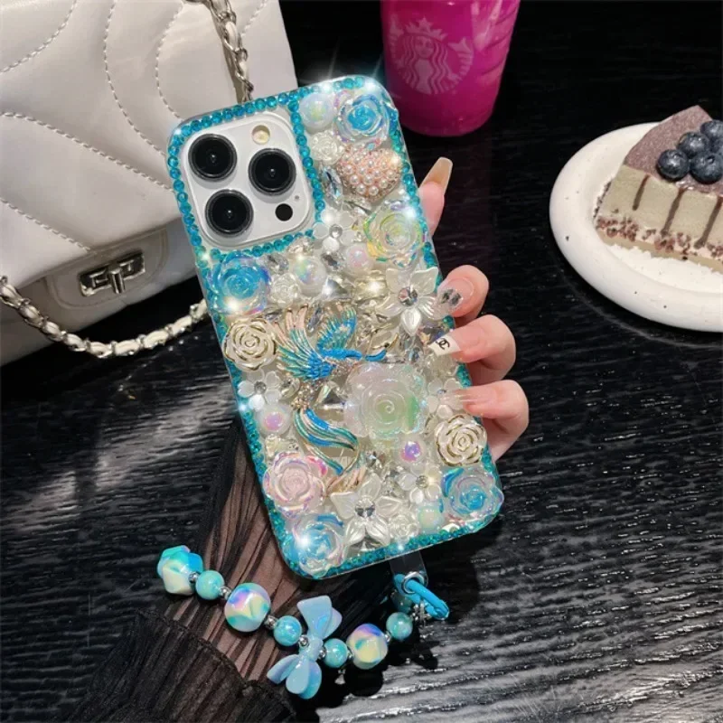 

Luxury Bling Flowers Diamond Colored Phoenix Rhinestone Case For HuaweiP30 P50Pro P40lite Mate30 40 For Honor8X 9X 50 60ProCover