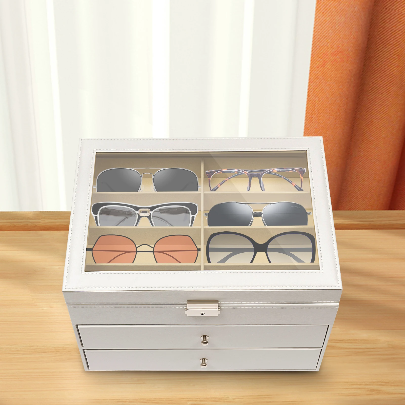 

24 Slot Glasses Display Storage Box for Women/men's Sunglasses Storage Box with 3 Layers
