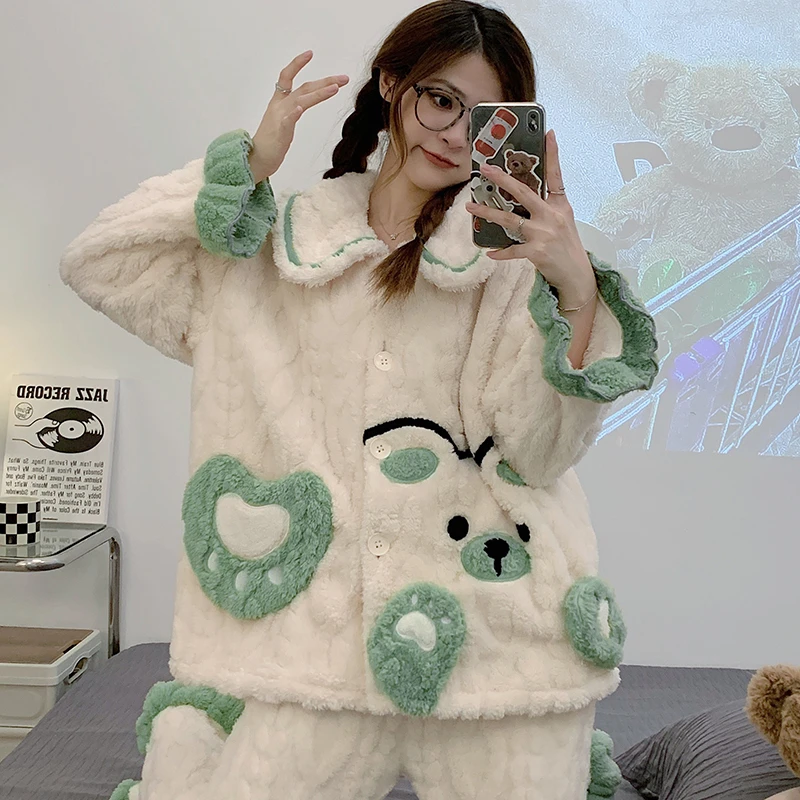 Winter Pajamas Sets Coral Velvet Pajamas Women's Thicken Lovely Sweet Sleepwear Flannel Female pyjama Fashion Homewear Clothes
Winter Pajamas Sets Coral Velvet Pajamas Women's Thicken Lovely Sweet Sleepwear Flannel Female pyjama Fashion Homewear Clothes