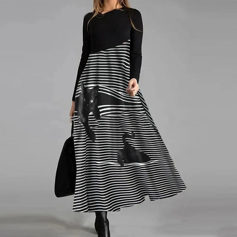 Black Cat Print Elegant Women Long Dress Stripe V-Neck A-Line Dress 2023 Fall Long Sleeve Splicing Party Dresses Loose Vestido
Black Cat Print Elegant Women Long Dress Stripe V-Neck A-Line Dress 2023 Fall Long Sleeve Splicing Party Dresses Loose Vestido