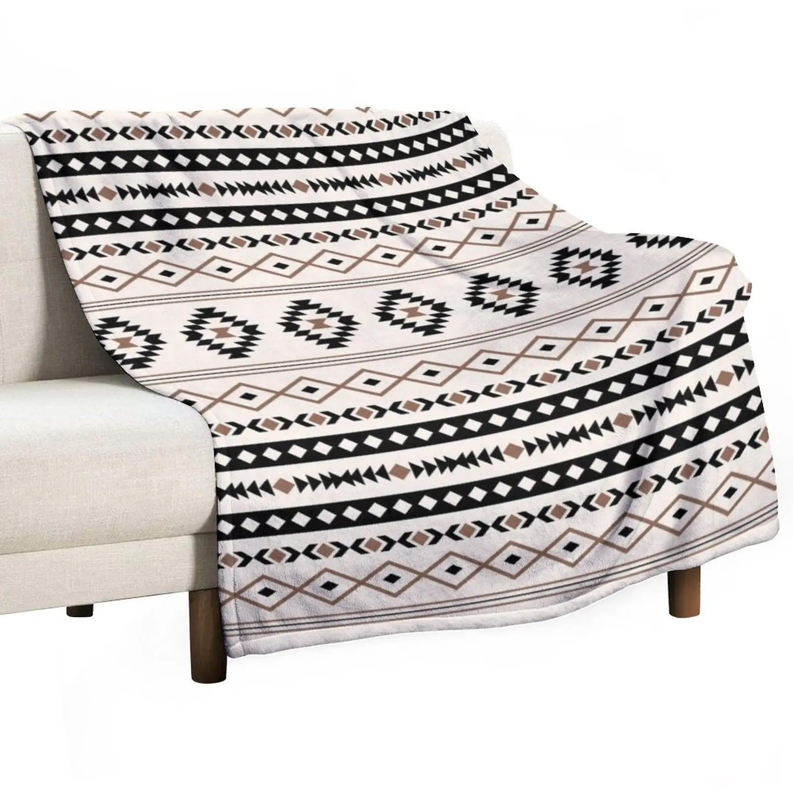 

Aztec Black Brown Cream Mixed Motifs Pattern Throw Blanket Vintage Blanket Thin Blankets Luxury Blanket