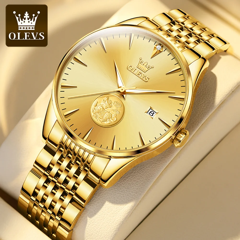 

OLEVS Brand Luxury Gold Mechanical Watch for Men Stainless Steel Waterproof Automatic Calendar Business Men Watches Reloj Hombre