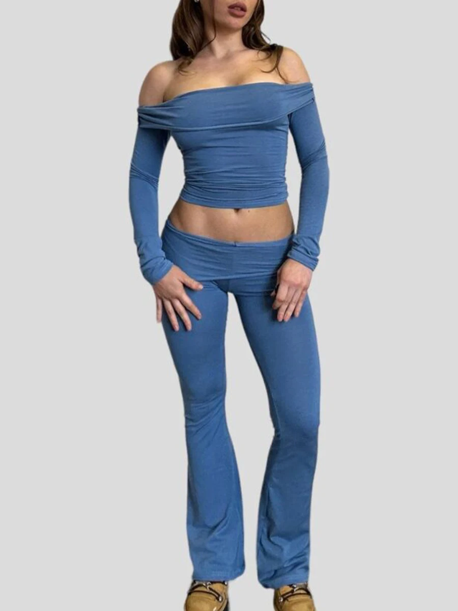 Women's 2 Pieces Pant Sets Solid Color Off Shoulder Slim Fit Long Sleeve Tops + Long Pants Summer Autumn Outfits Streetwear
Women's 2 Pieces Pant Sets Solid Color Off Shoulder Slim Fit Long Sleeve Tops + Long Pants Summer Autumn Outfits Streetwear