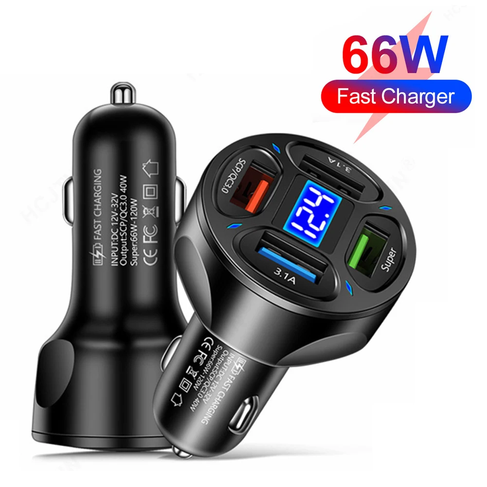 120W Car Charger 12V/24V 4 USB Ports 66W Fast Charging Cigarette Lighter Adapter LED Voltmeter For Huawei Xiaomi IPhone Samsung
120W Car Charger 12V/24V 4 USB Ports 66W Fast Charging Cigarette Lighter Adapter LED Voltmeter For Huawei Xiaomi IPhone Samsung