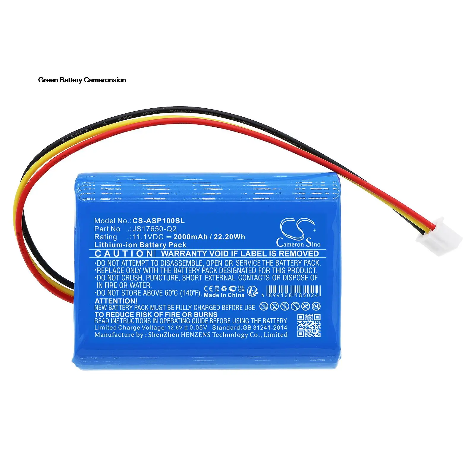 Green Battery Cameron Sino 2000mAh For AR Pasadena AWSBT10 AWSBT10BK Santa Clara AWSEE3 AWSEE3BK JS17650-Q2
Green Battery Cameron Sino 2000mAh For AR Pasadena AWSBT10 AWSBT10BK Santa Clara AWSEE3 AWSEE3BK JS17650-Q2