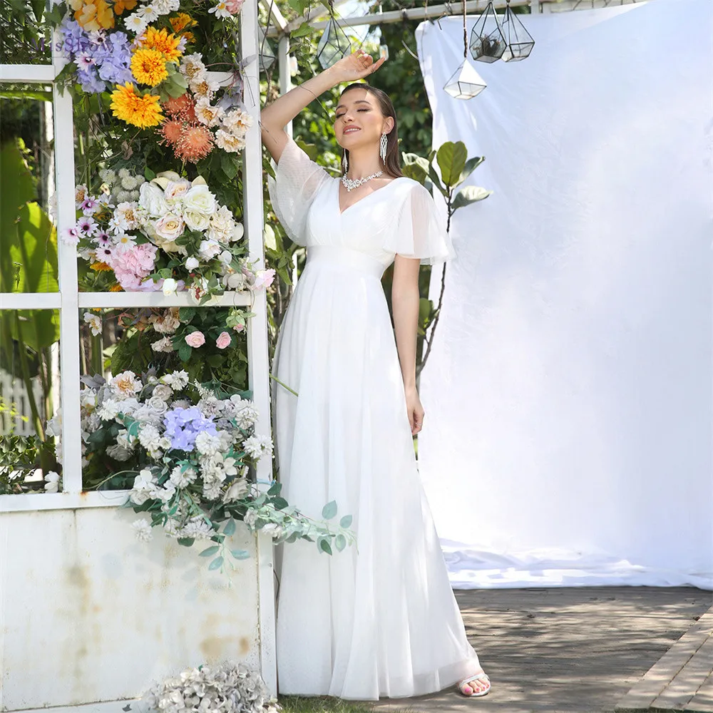 Simple Ivory Beach Wedding Dresses Women A-Line Puffer Short Sleeve V-Neck Tulle Backless Bridal Wedding Evening Party Gowns New
Simple Ivory Beach Wedding Dresses Women A-Line Puffer Short Sleeve V-Neck Tulle Backless Bridal Wedding Evening Party Gowns New