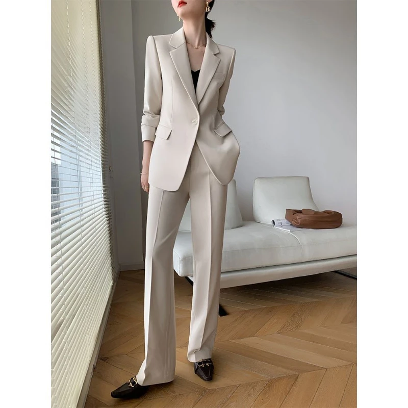 

Women's Winter Plus Size Retro Casual Cropped Blazer Wide-leg Pants Set Commuter Solid Cinched Waist Suit Trousers Two-piece Set