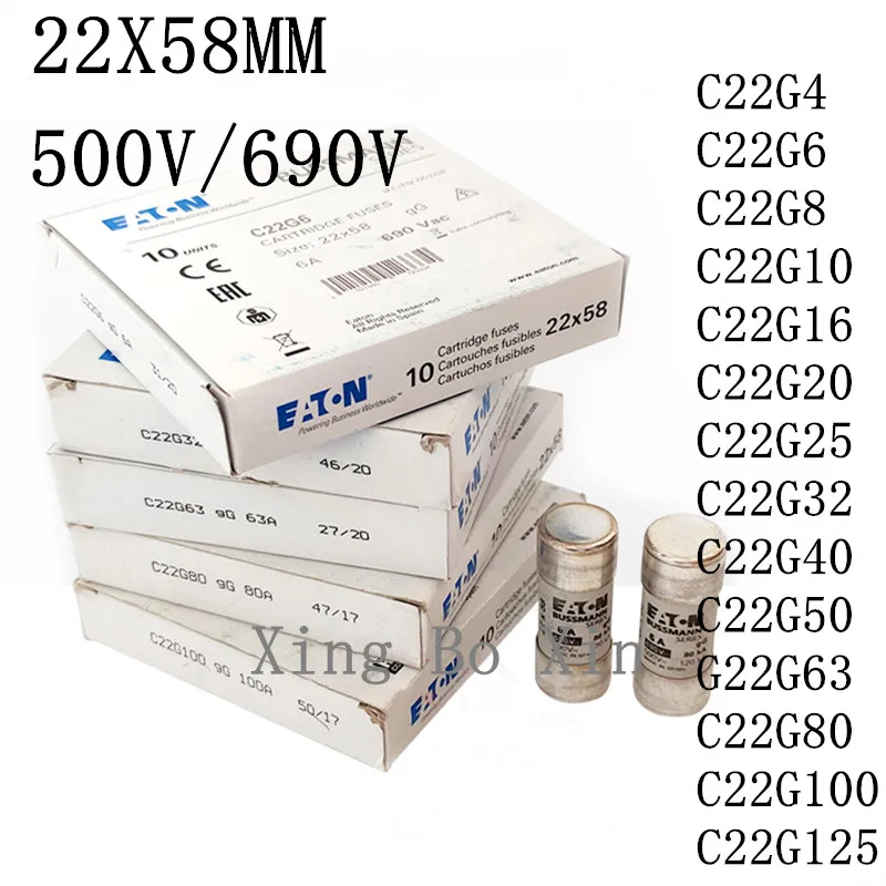 2PCS Bussmann Fuse Tube C22G4 C22G6 C22G8 C22G10 22G16 C22G20 C22G25 C22G32 C22G63 C22G80 C22G100 C22G125 32A 500V 690V 22*58mm
2PCS Bussmann Fuse Tube C22G4 C22G6 C22G8 C22G10 22G16 C22G20 C22G25 C22G32 C22G63 C22G80 C22G100 C22G125 32A 500V 690V 22*58mm