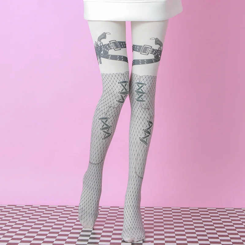 European American Punk Cool Street Style Fashion Socks Lace Sling Pistol Pattern Printed Pantyhose Fashion Personality Stockings
European American Punk Cool Street Style Fashion Socks Lace Sling Pistol Pattern Printed Pantyhose Fashion Personality Stockings