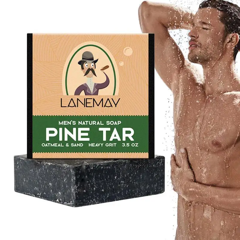 

Men Natural Soap Essential Oil Soap Mite Removing Moisturizing Natural Bar Soap Deep Cleansing Pores Remove Dirt Pine Tar Soap