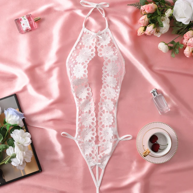 Soutien-gorge ouvert blanc pour femmes, sous-vêtement sexy, dos nu, broderie florale 1