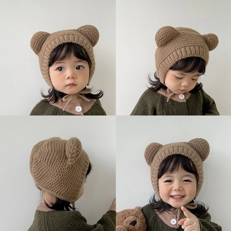 

Warm and Cosy Babies Boy Knit Beanie with Bear Ears, Cartoon Infant Girls Knitting Hat Soft Bonnet for Autumn Winter