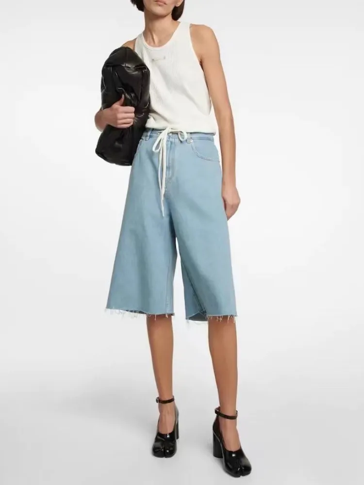 Women Shorts Street High Waist Drawstring Tassel Lady Wide Leg Denim Pants 2023 Spring/Summer Casual Female Knee Length Pants
Women Shorts Street High Waist Drawstring Tassel Lady Wide Leg Denim Pants 2023 Spring/Summer Casual Female Knee Length Pants