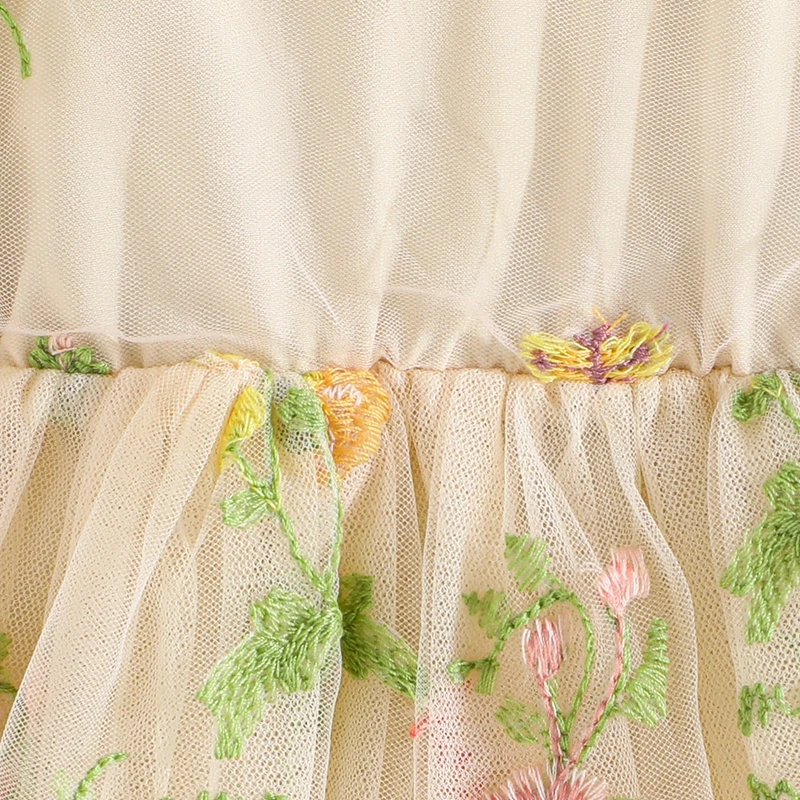 

Toddler Baby Girl Tulle Dress Summer Sleeveless Tutu Sundress Princess Floral Embroidery Outfit Backless V-neck Dresses