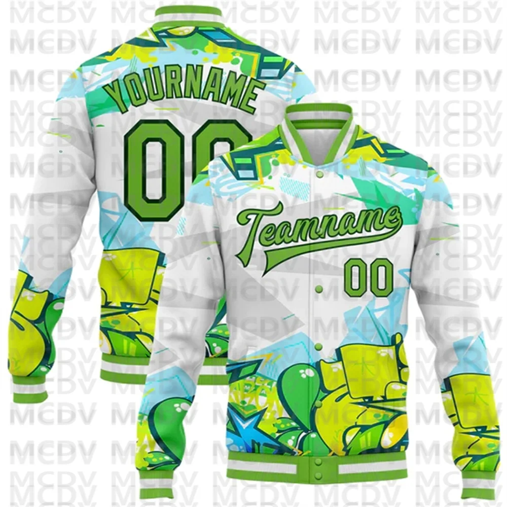 

Custom Graffiti Pattern Neon Green-Black Trendy Abstract Urban Street Art 3D Bomber Full-Snap Varsity Letterman Jacket