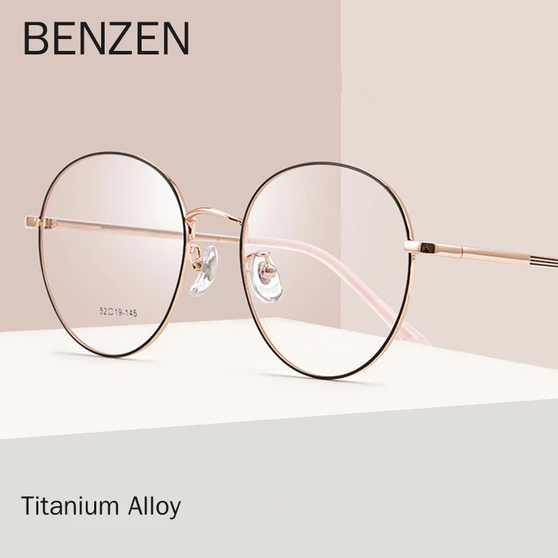 

BENZEN Titanium Alloy Round Optical Myopia Glasses Frame Men And Women Ultra-light Retro Prescription Eyeglasses Frame 5856