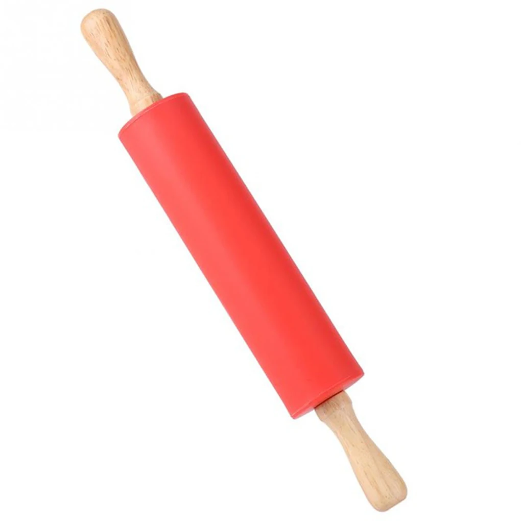 

Non-Stick Silicone Rolling Pin Wooden Handle Bar Pastry Baking Tool Bakeware Kitchen Gadgets