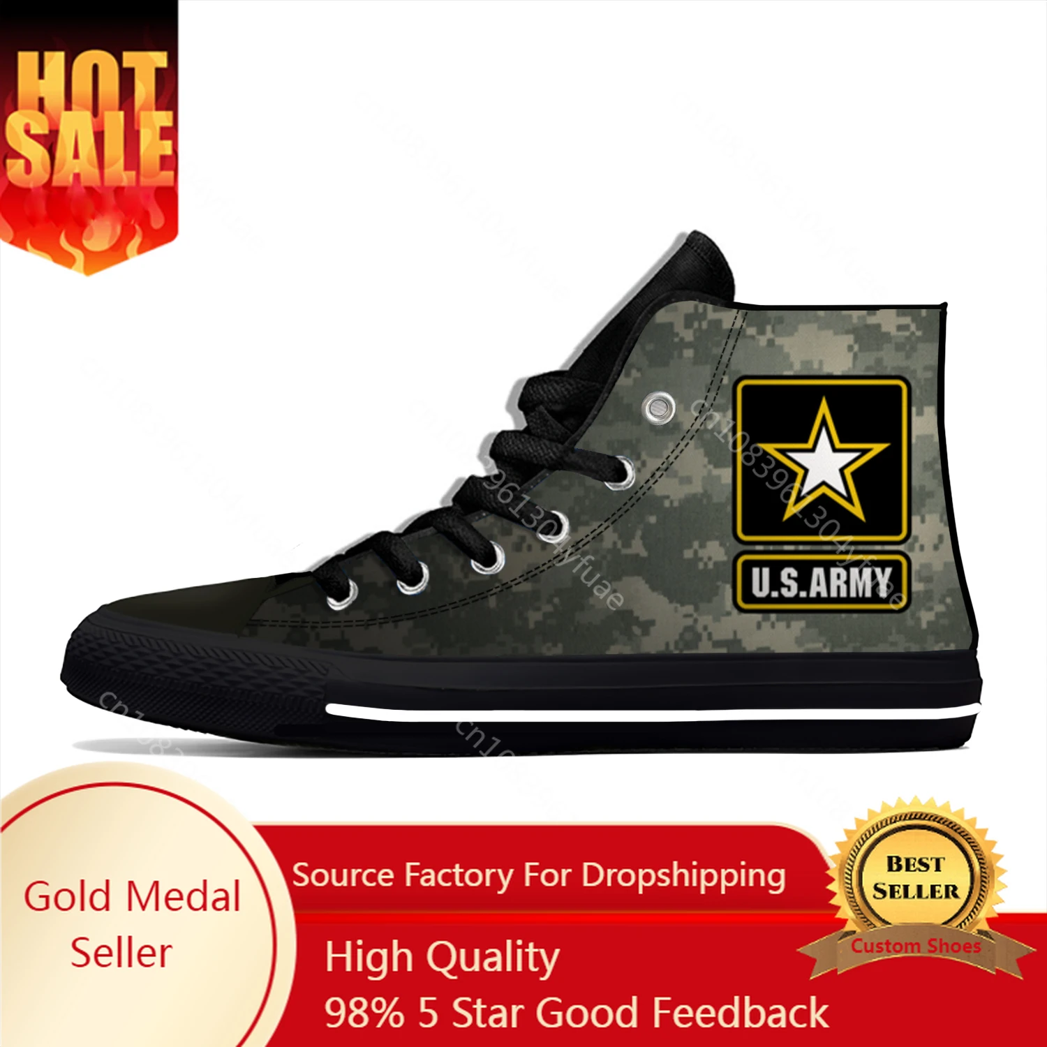 Hot Cool Summer U.S. ARMY Emblem Logo Strong Camouflage Novelty Design High Top Canvas Shoes Men Women Casual Classic Sneakers
Hot Cool Summer U.S. ARMY Emblem Logo Strong Camouflage Novelty Design High Top Canvas Shoes Men Women Casual Classic Sneakers