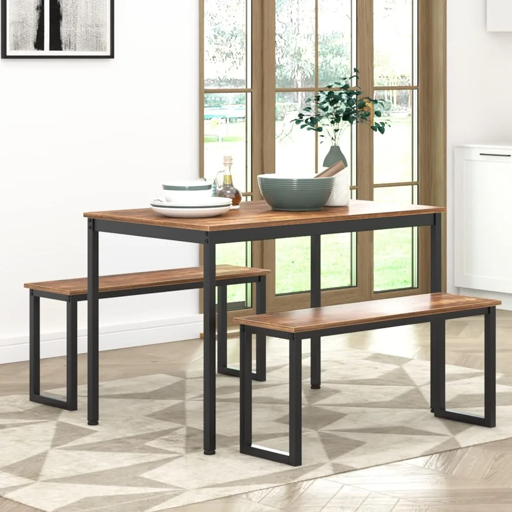 

Обеденный стол, Набор из 3-х предметов для кухонного обеденного стола, 45 дюймов и 2 4-местные стулья, в стиле ретро, коричневый, обеденный стол