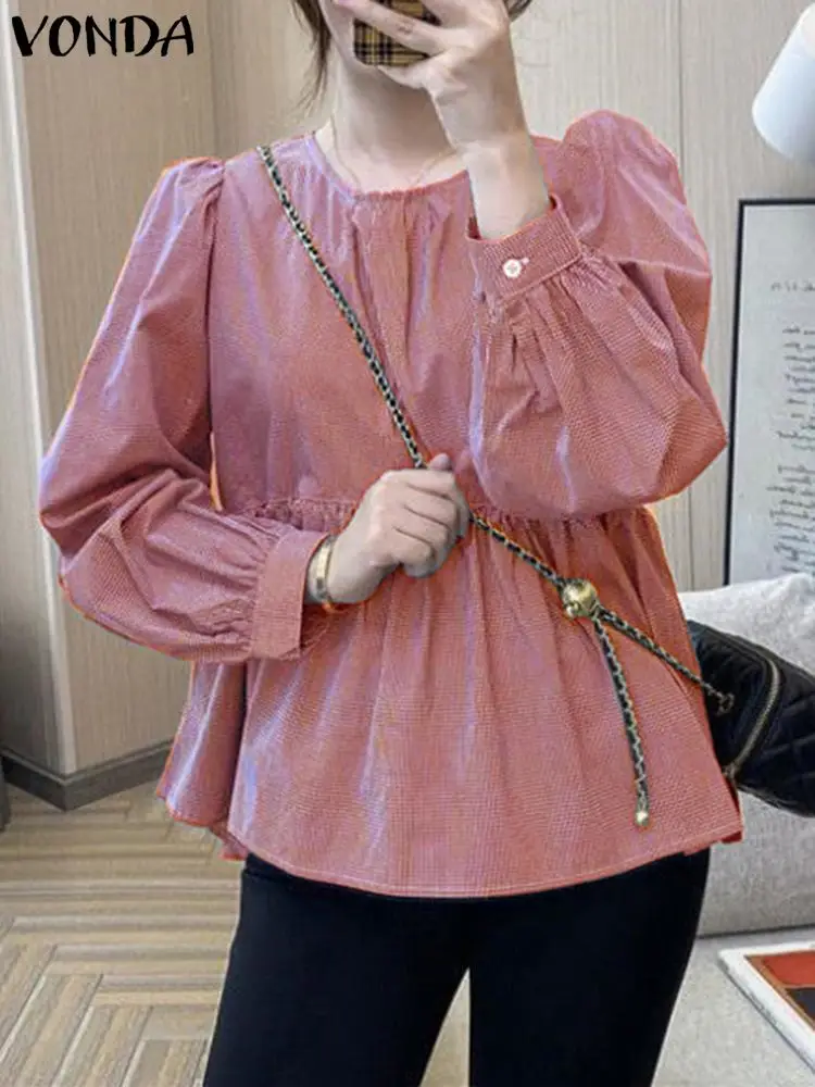 VONDA Fashion Plaid Blouses Women Oversized Summer Long Puff Sleeve Shirts O-Neck Casual Loose Tunic Tops Blusas Femininas 2023
VONDA Fashion Plaid Blouses Women Oversized Summer Long Puff Sleeve Shirts O-Neck Casual Loose Tunic Tops Blusas Femininas 2023