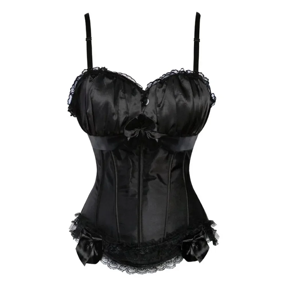 

Women Corsets Sexy Satin Adjustable Shoulder Corset Straps Side Zipper Overbust Corset Body Shaping Underwear Cup Tops