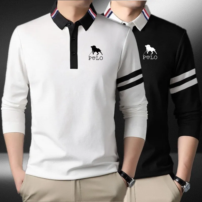 

2024 Spring New Men's Casual Long sleeved Polo Shirt Fashion Casual Printed Top