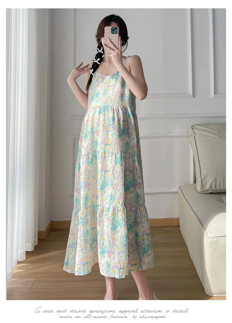 2025 Spring Maternity Holiday Dress Suits Luxury Pregnant Woman Floral Strap Dress Long Sleeve Knit Cardigans Pregnancy Twinset 10 S94761752fc9c4ba08e045ce6003685bf2