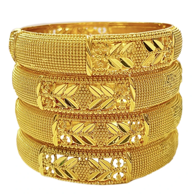 

Luxury Dubai Gold Color Bangles For Women 24K Gold Plated Indian African Bracelets Charm Wedding Ethiopian Arabic Hand Jewelry