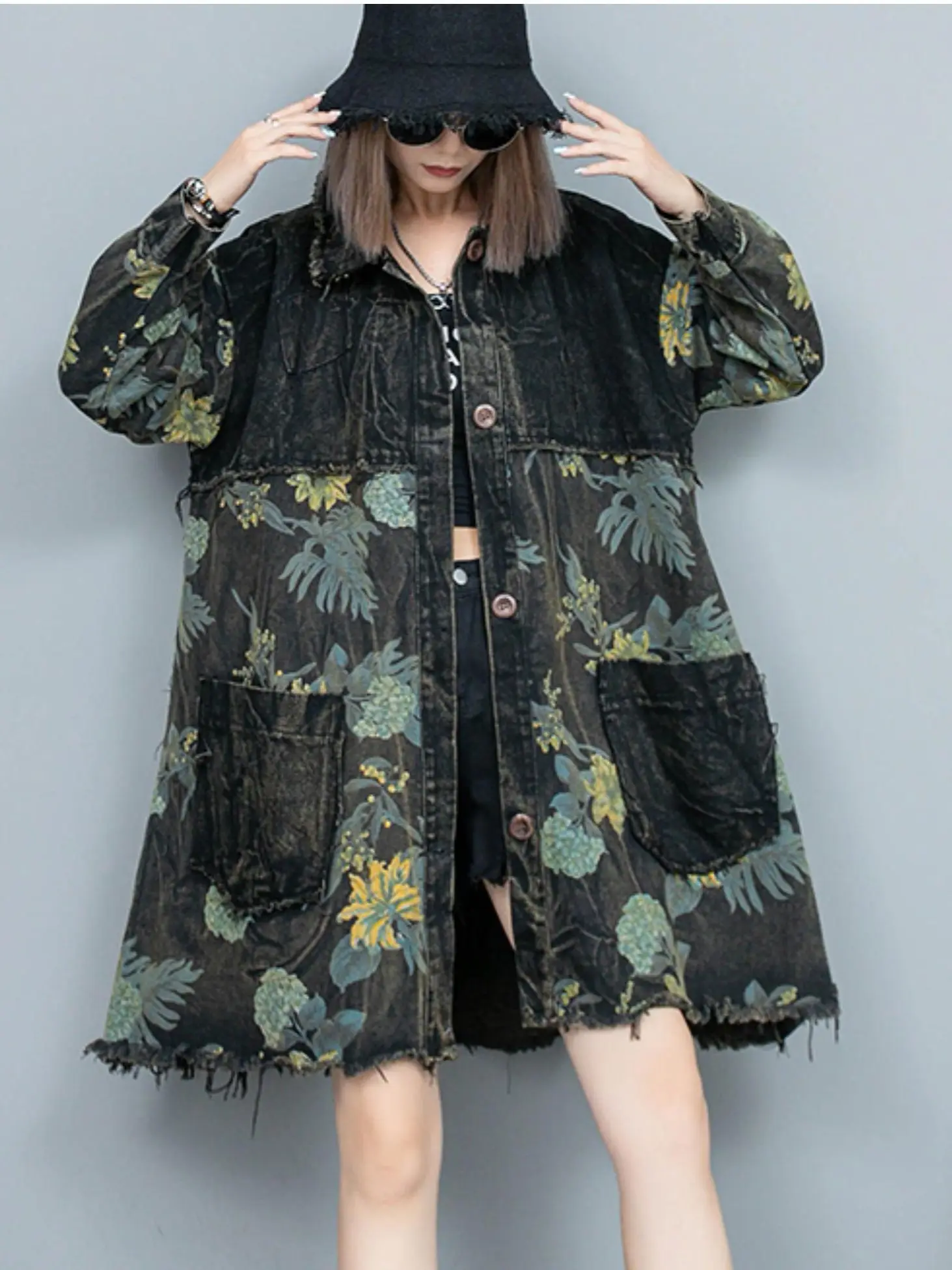 Vintage Printed Denim Mid Length Jacket Women Loose Fitting Long Sleeved Single Breasted Cardigan Patchwork Pockets Top Trend
Vintage Printed Denim Mid Length Jacket Women Loose Fitting Long Sleeved Single Breasted Cardigan Patchwork Pockets Top Trend