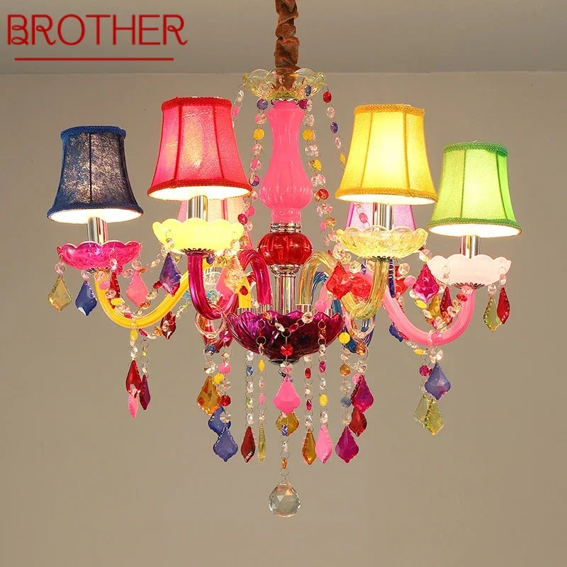 

BROTHER European Style Crystal Pendent Lamp Pink Girls' Room Candle Lamp Luxurious Living Room Restaurant Bedroom Villa Chandel