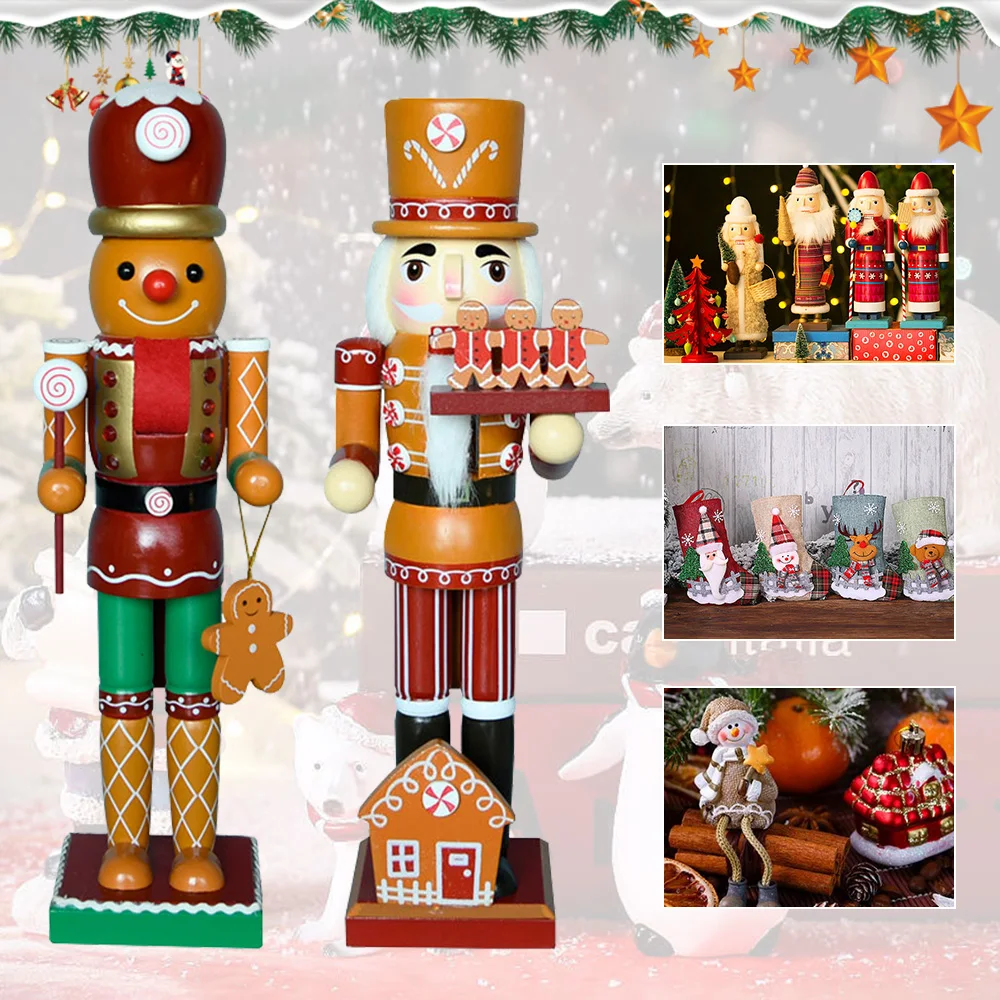

35cm Christmas Nutcracker Wooden Soldier Puppet Creative Handicraft Cookie Doll Holiday Gift Home Livingroom Collectible Decor