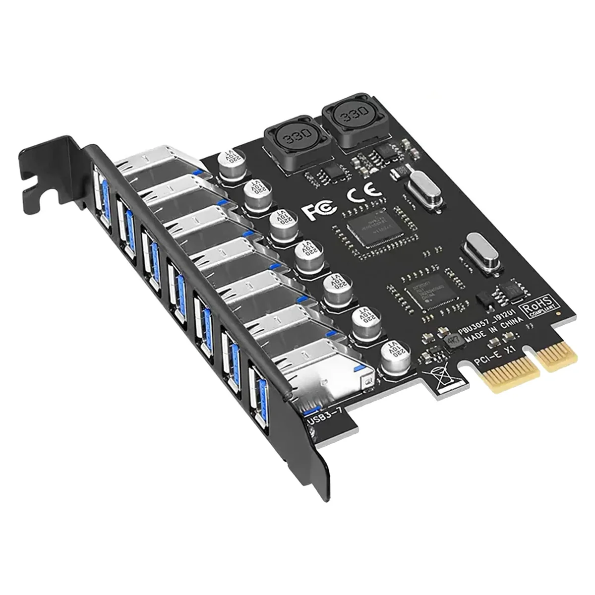 7 Ports USB 3.0 PCI Adapter Card USB Expansion Card, PCIe Riser Card for PC, Linux / WindowsXP/ 7/ 8/ 8.1/ 10 
7 Ports USB 3.0 PCI Adapter Card USB Expansion Card, PCIe Riser Card for PC, Linux / WindowsXP/ 7/ 8/ 8.1/ 10