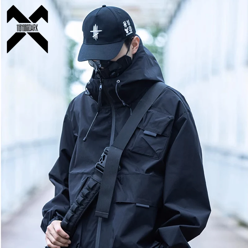 

2023 Autumn Tactical Hood Jackets Men Functional Multi Pockets Jacket Windbreaker Hip Hop Streetwear Coat Male Clothing Techwear