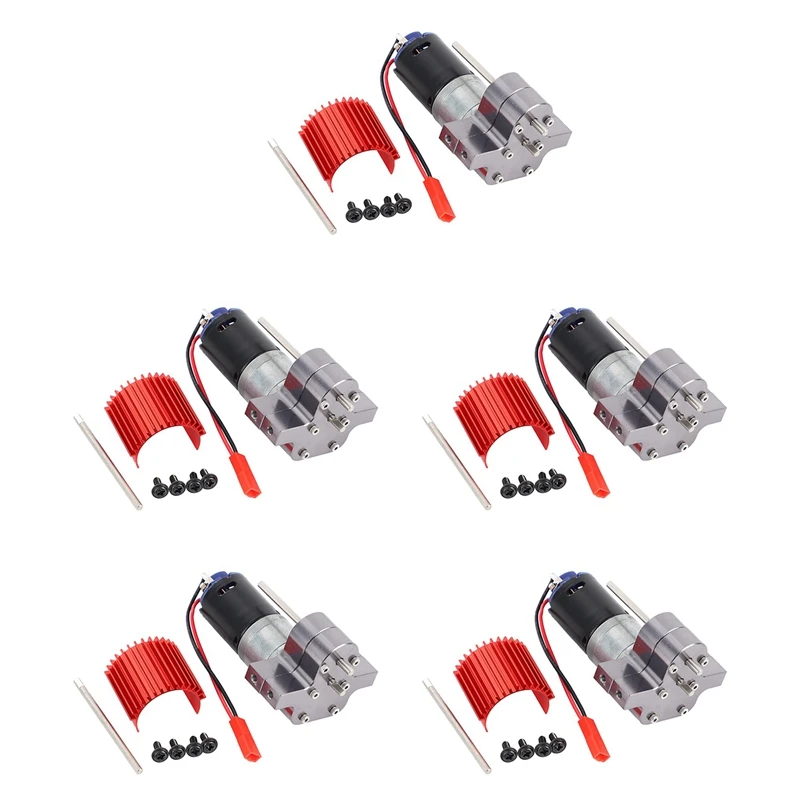 Набор шестеренок 5X 370 Матовый мотор + радиатор из сплава с стальными шестернями для WPL Henglong C14 C24 B14 B24 B16, серый