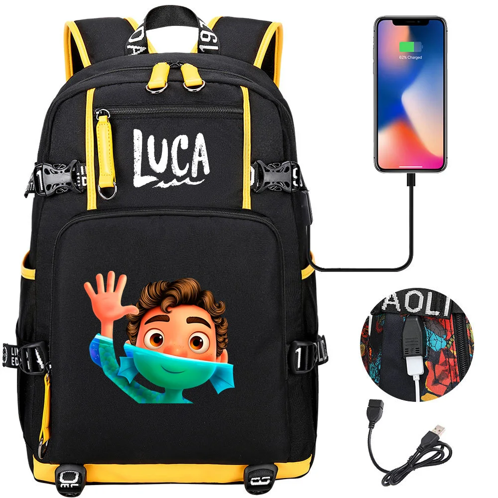 

Disney Luca Sea Monster Backpacks Girls Boys Schoolbag Large Capacity Laptop Bag Waterproof Multifunction USB Charging Mochila