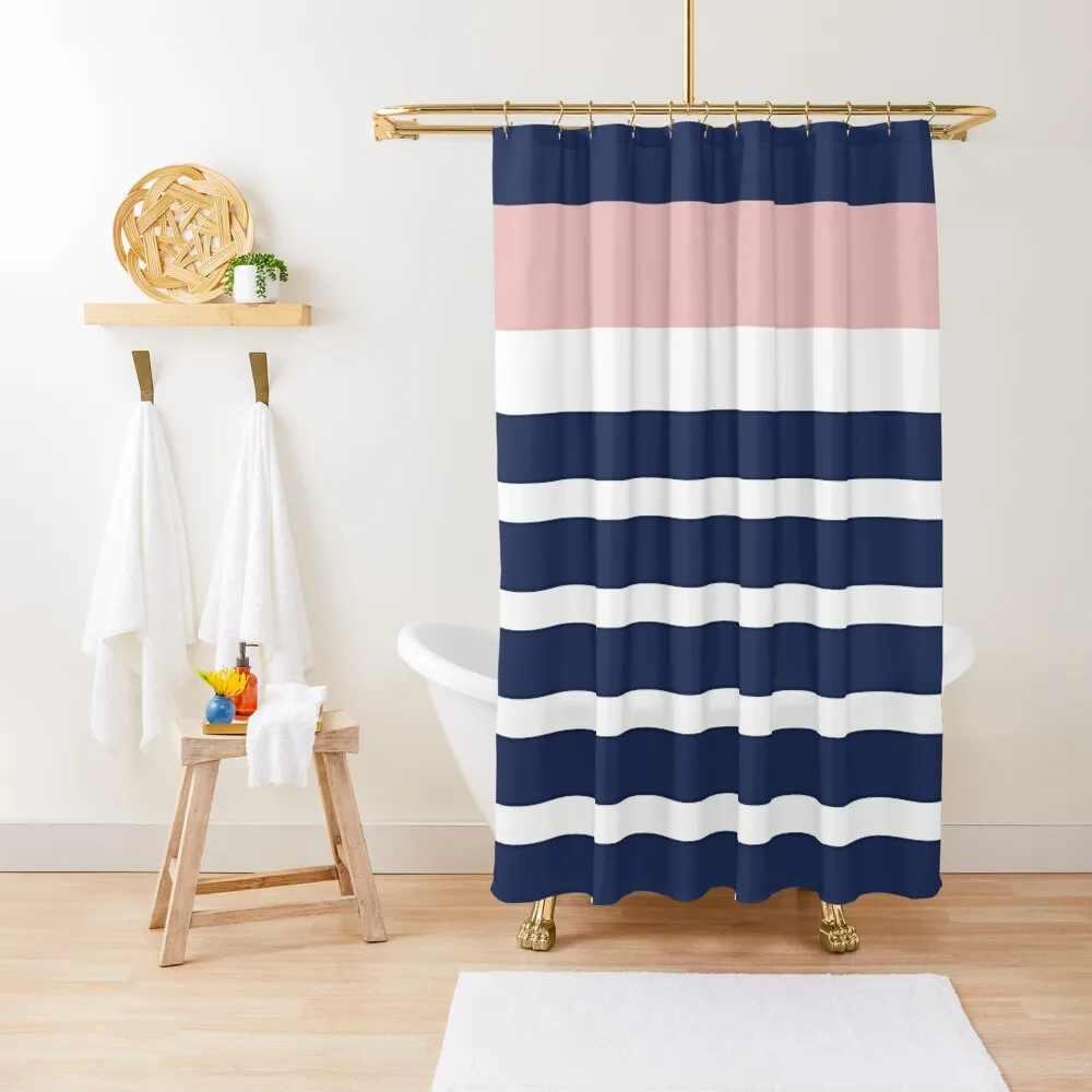 

Mixed Stripe Minimalist Pattern in Navy Blue, Blush Pink, and White Shower Curtain Funny Shower Curtain Bathroom Accessories