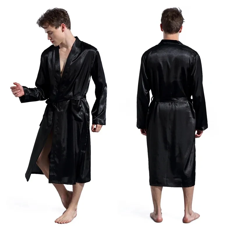 

Men's V Neck Satin Robe Kimono Long Bathrobe Pajamas Nightgown Sleepwear Christmas Robe for Wedding Party T40