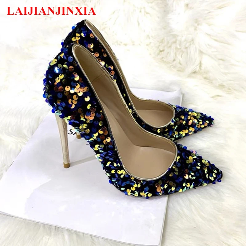 

Bling Sequins Women Sexy Stiletto High Heels Italian Style Ladies Pointed Toe Fashion Pumps Slip On Club Shoes
