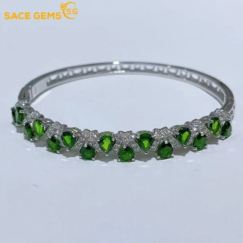 

SACEGEMS New Certified 4.5mm*15pcs Natural Diopside Bracelets 925 Sterling Silver 16.5cm for Women Engagement Party Fine Jewelry