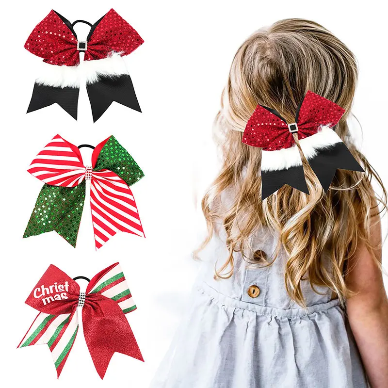 

Christmas Bows Hair Scrunchies Long Ribbon Ponytail Holder Scarf Hair Ties Girls Elastic Hair Bands Xmas Party Hair Accessories
