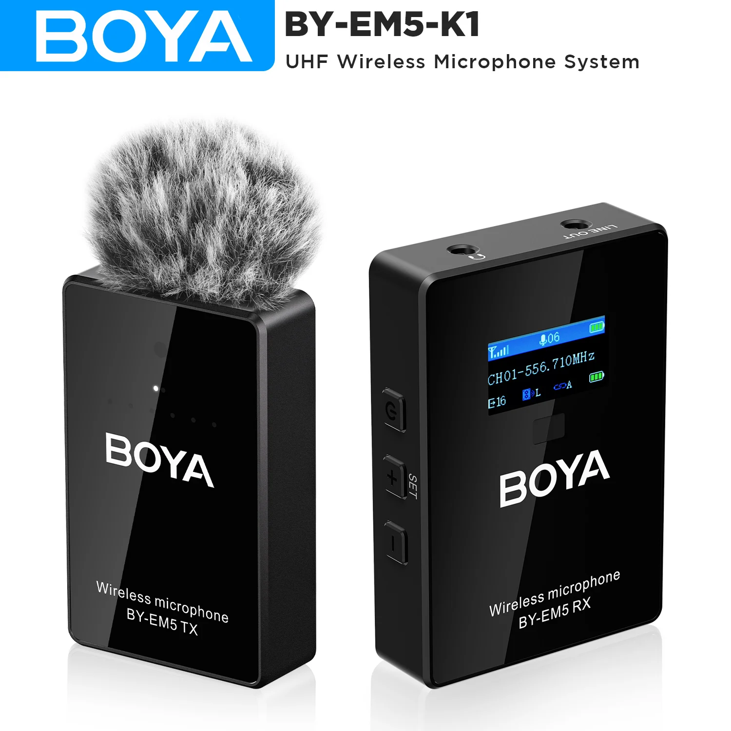 

BOYA BY-EM5-K1 48-Channel UHF Wireless Lavalier Microphone for iPhone Android PC DSLR Cameras Online Teaching Streaming Youtube