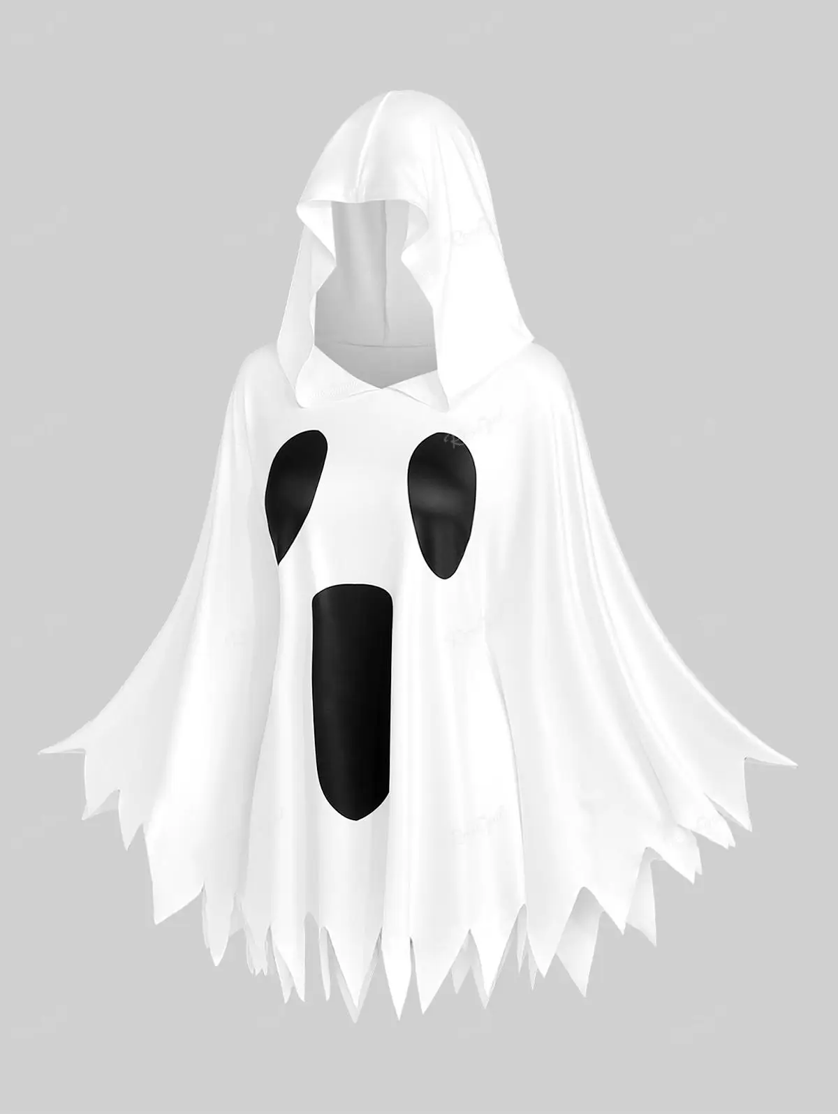 

ROSEGAL Plus Size Gothic Asymmetrical Hooded Cape Halloween Ghost Face Printed Handkerchief Capes Women Casual Cloak White