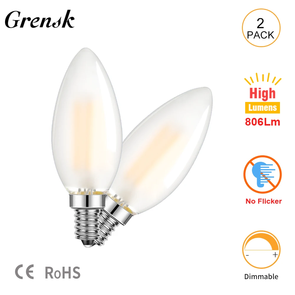 

Retro Candle Led Bulb C35 Frosted Glass 6.5W Edison Light Bulb 806lm High Lumens E14 2700K Warm White Candelabra Chandelier Lamp