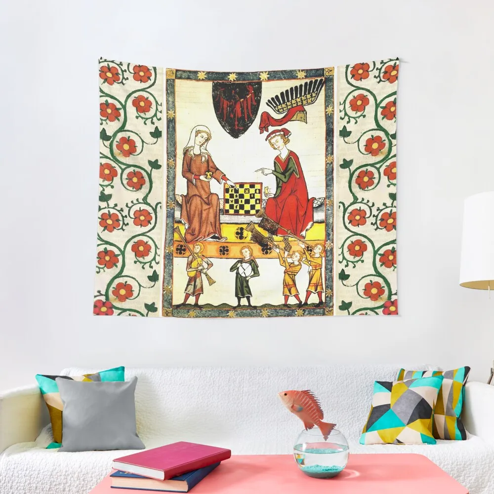 

MEDIEVAL CHESS PLAYERS IN COURT WITH RED WILD ROSES Tapestry Cute Room Decor Things To The Room Aesthetic Room Decor