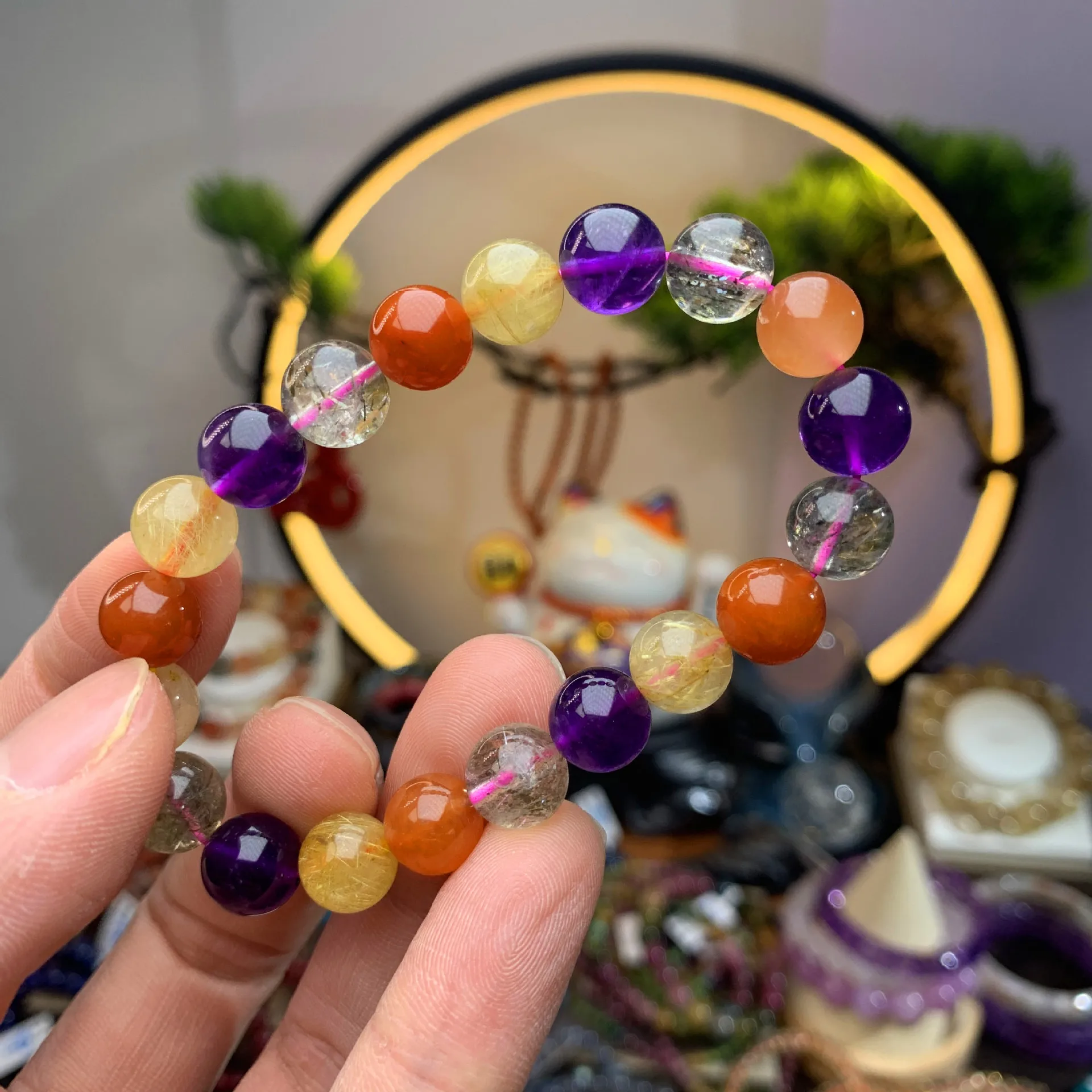 

Natural Super 7 Gold Rutilated Quartz Red Amethyst Bracelet Strawberry Quartz Rainbow Mixed Clear Beads 7mm 8mm 9mm AAAAA