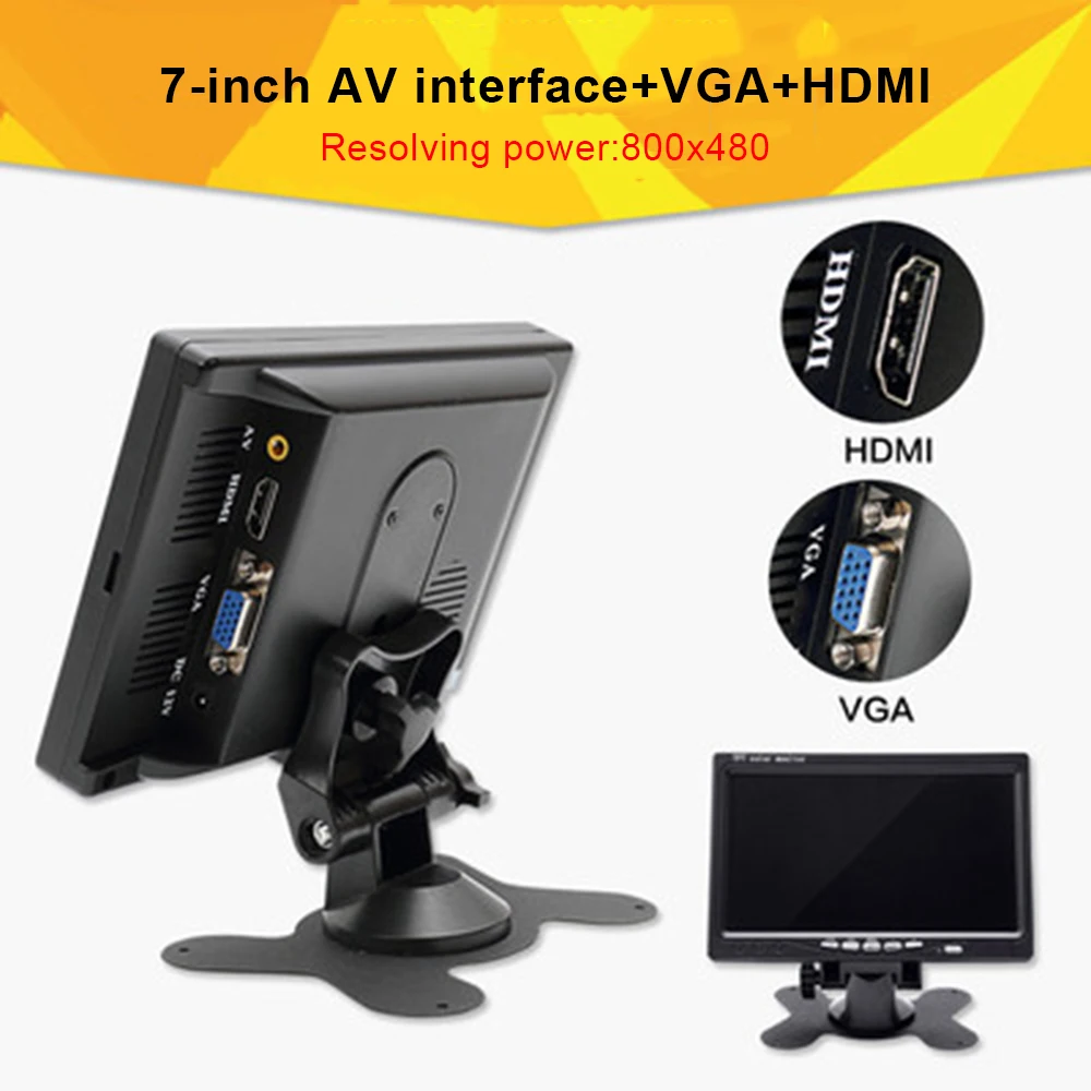 

7-inch Portable display 1024x600 IPS screen AV camera monitor of Engineering truck Harvester HDMI-compatible VGA D-SUB