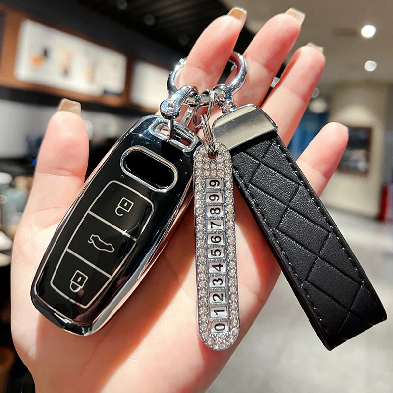 

Fashion TPU Car Remote Key Case Cover Shell Fob For Audi A6 Q3 A8 A3 Q8 Q5 A7 C8 D5 E-tron Holder Protector Keychain Accessories