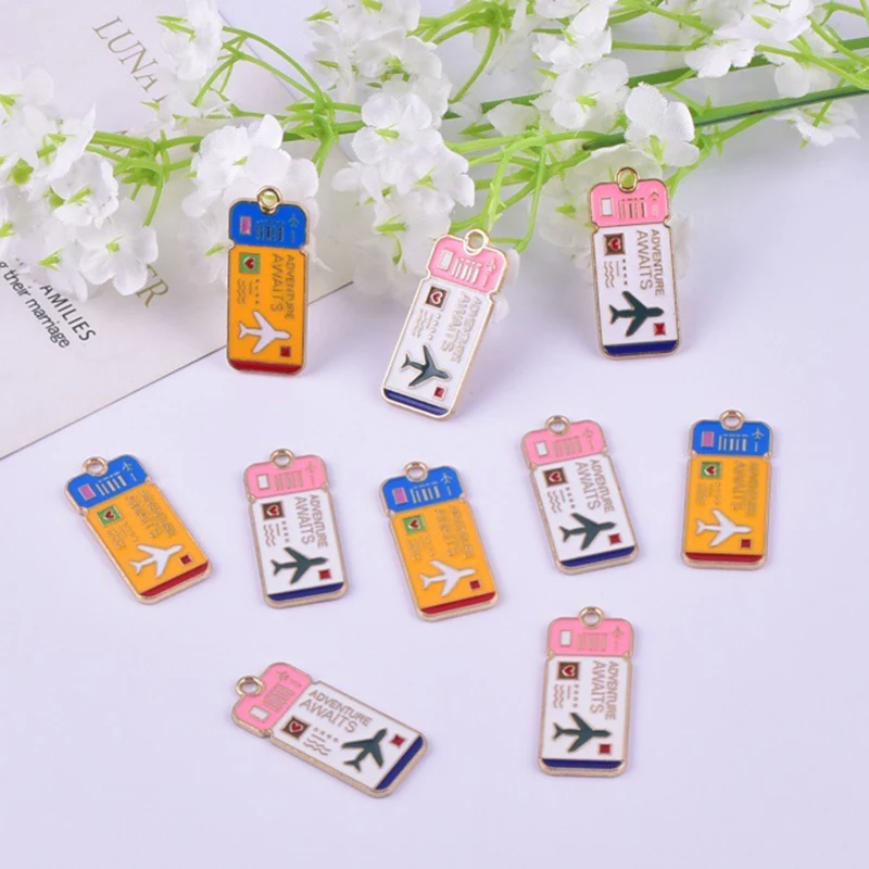 

10pcs Commemorative Ticket Airplane Ticket Alloy Charms Pendants for DIY Jewelry Earring Bracelet Bag Accessory