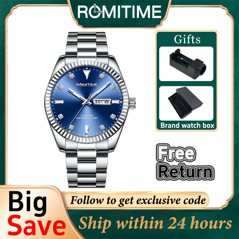 ROMITIME High Quality Crystal Men Bracelet Watches Top Brand Fashion Diamond Men Quartz Watches Steel Wristwatch Montre Relogio
ROMITIME High Quality Crystal Men Bracelet Watches Top Brand Fashion Diamond Men Quartz Watches Steel Wristwatch Montre Relogio