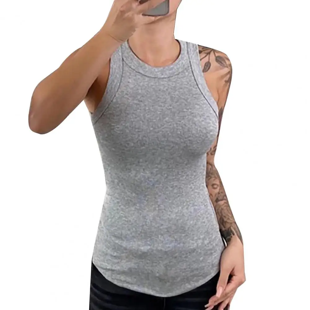 

Women Summer Vest Ribbed Slim Fit Tank Tops for Women O-neck Vest Streetwear Solid Color Bottoming Wear Tops Sexy Round Neck Top